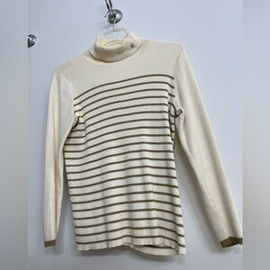 Classy Ralph Lauren Cream and Metallic Gold Striped Turtleneck Sweater 2X EUC